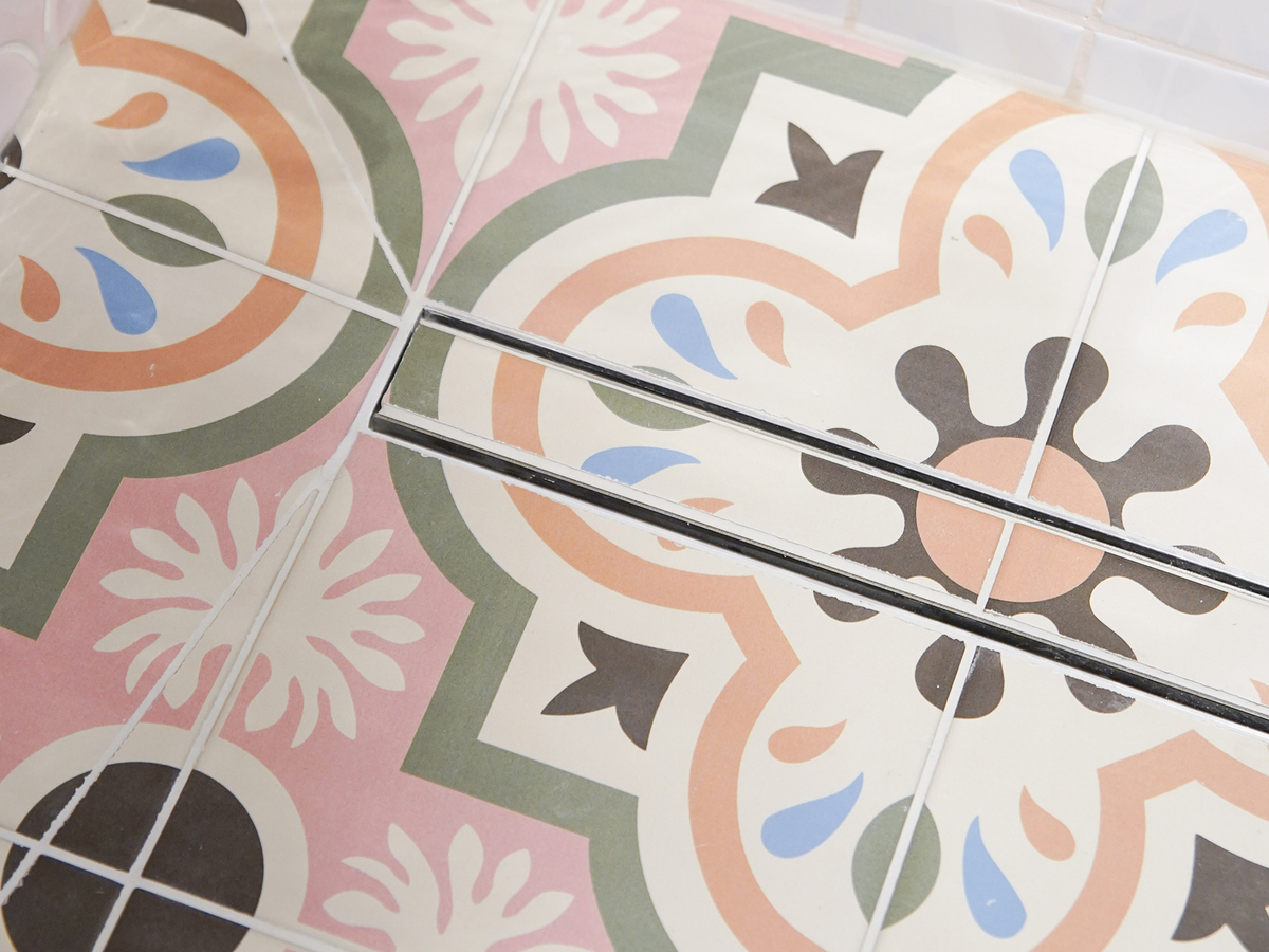 Langtoft bathroom space green bright fun pink gold20